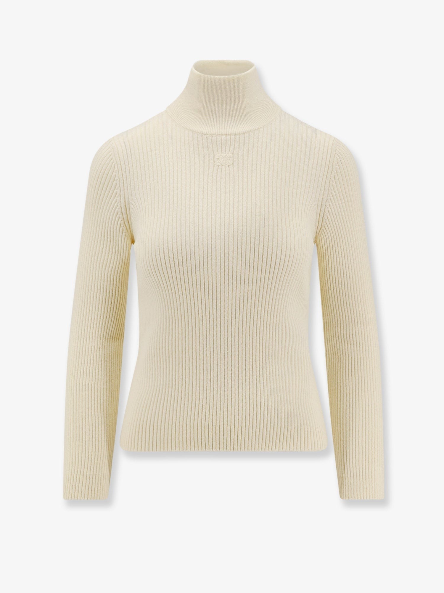 Ribbed stretch wool turtleneck sweater