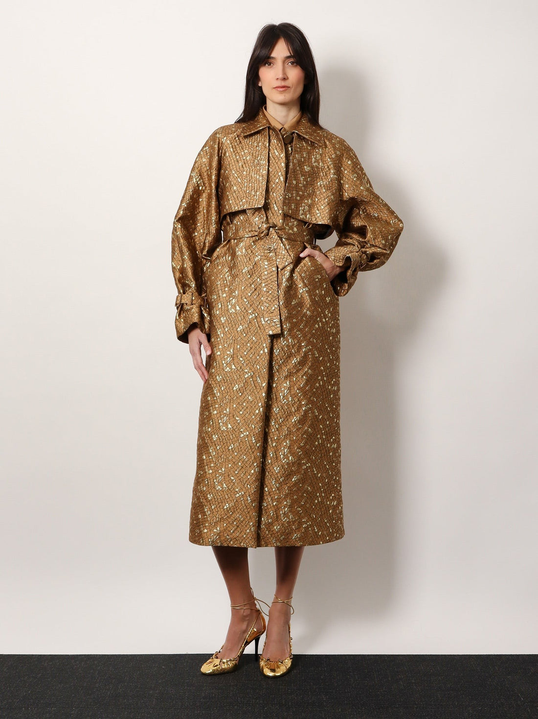 Salsa oversize jacquard fabric trench with mosaic effect