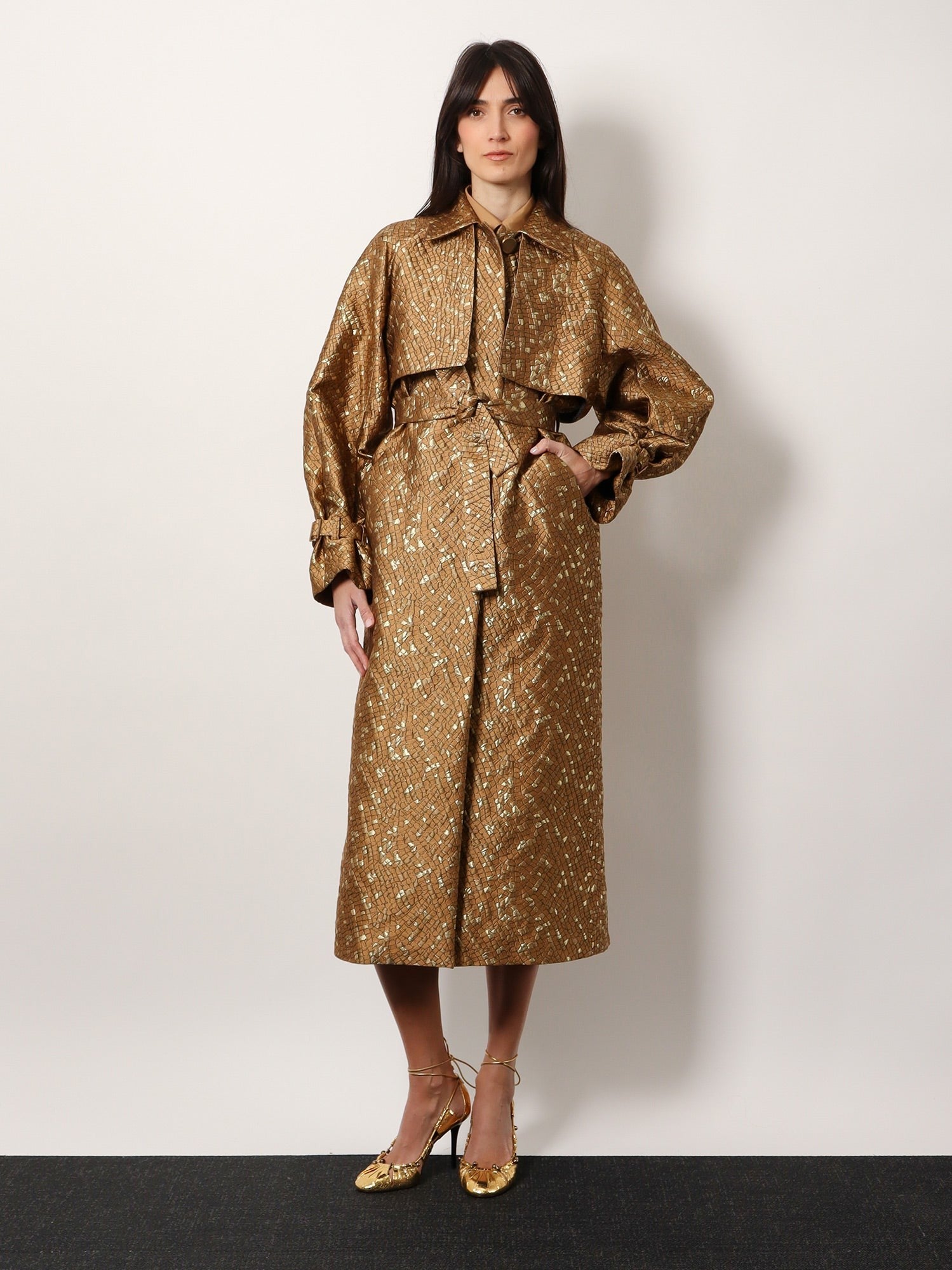 Salsa oversize jacquard fabric trench with mosaic effect