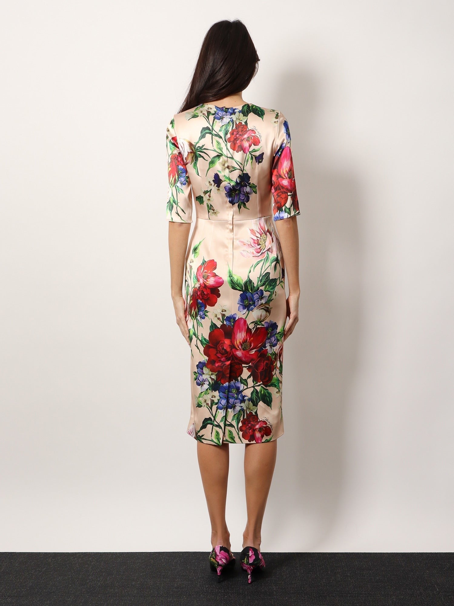 Satin dress with iconic floral print