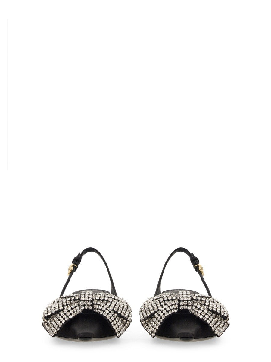 SATIN SLING-BACK WITH RHINESTONE EMBROIDERY