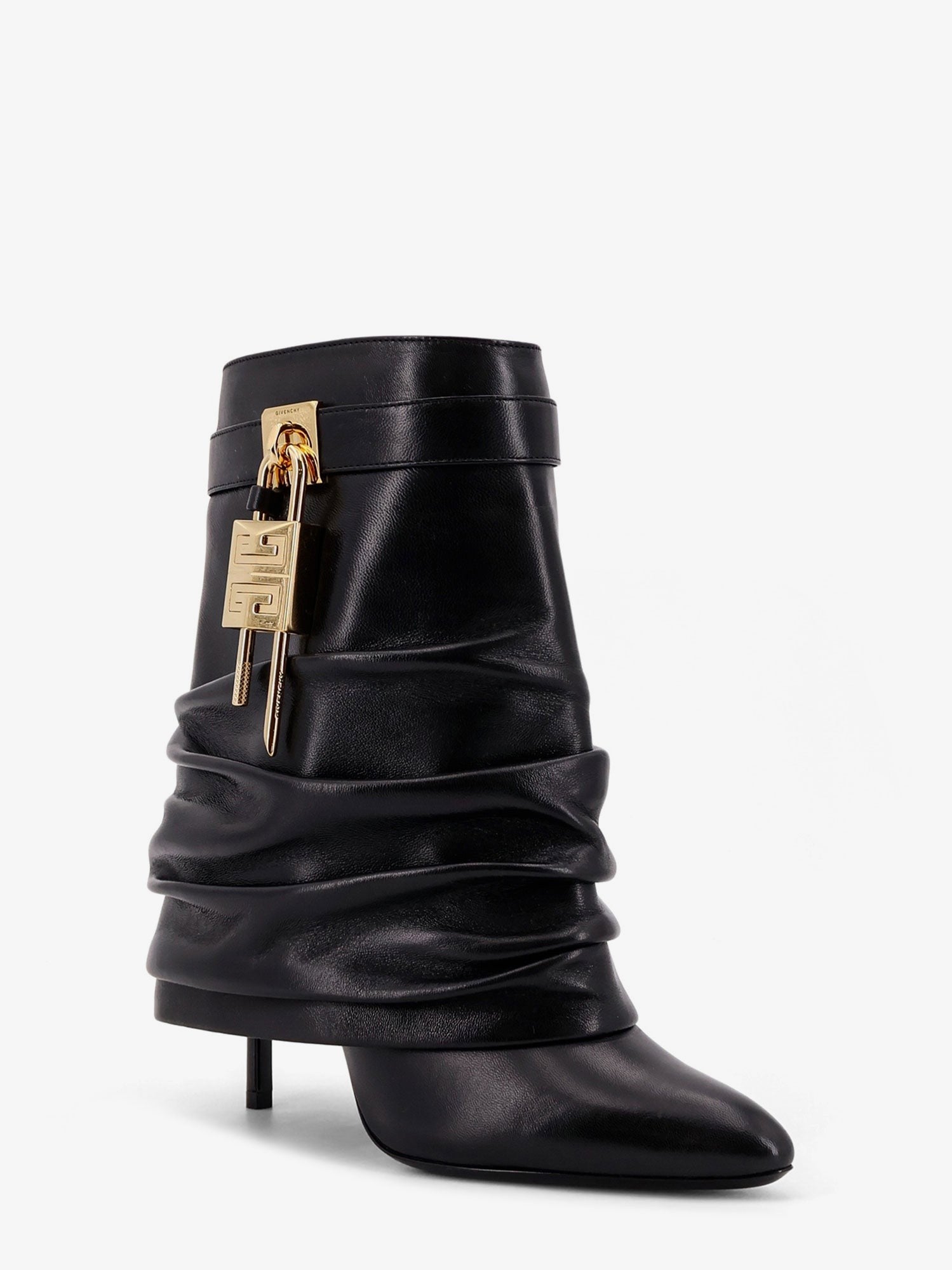 Shark Lock Stiletto leather ankle boots
