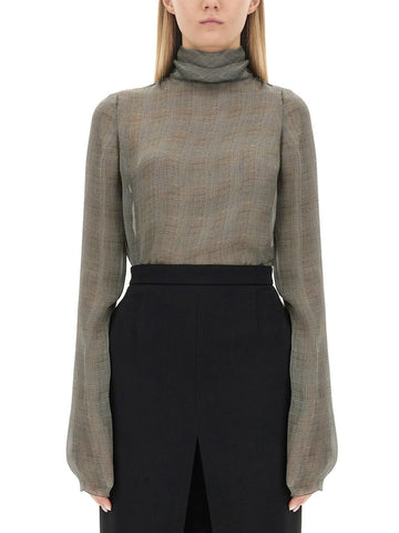 SILK CHARMEUSE TURTLENECK BLOUSE