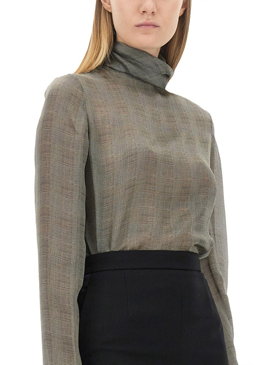 SILK CHARMEUSE TURTLENECK BLOUSE