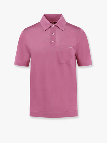 Silk polo shirt with lateral intarsia