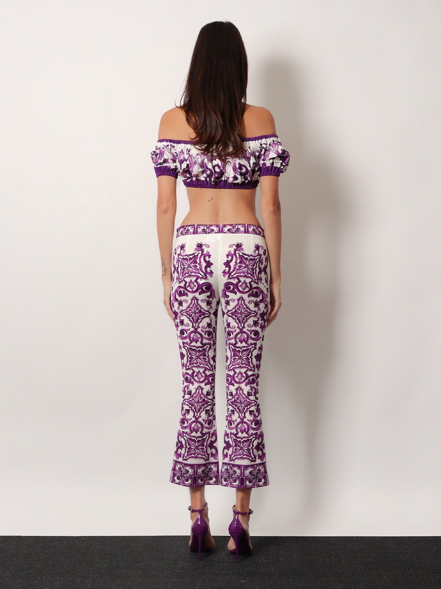 Silk trousers with Maiolica print