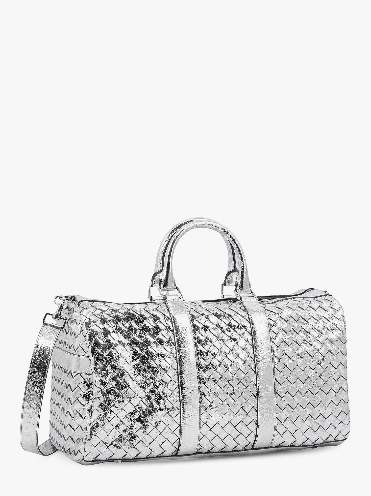 Silver leather duffle bag with intrecciato motif