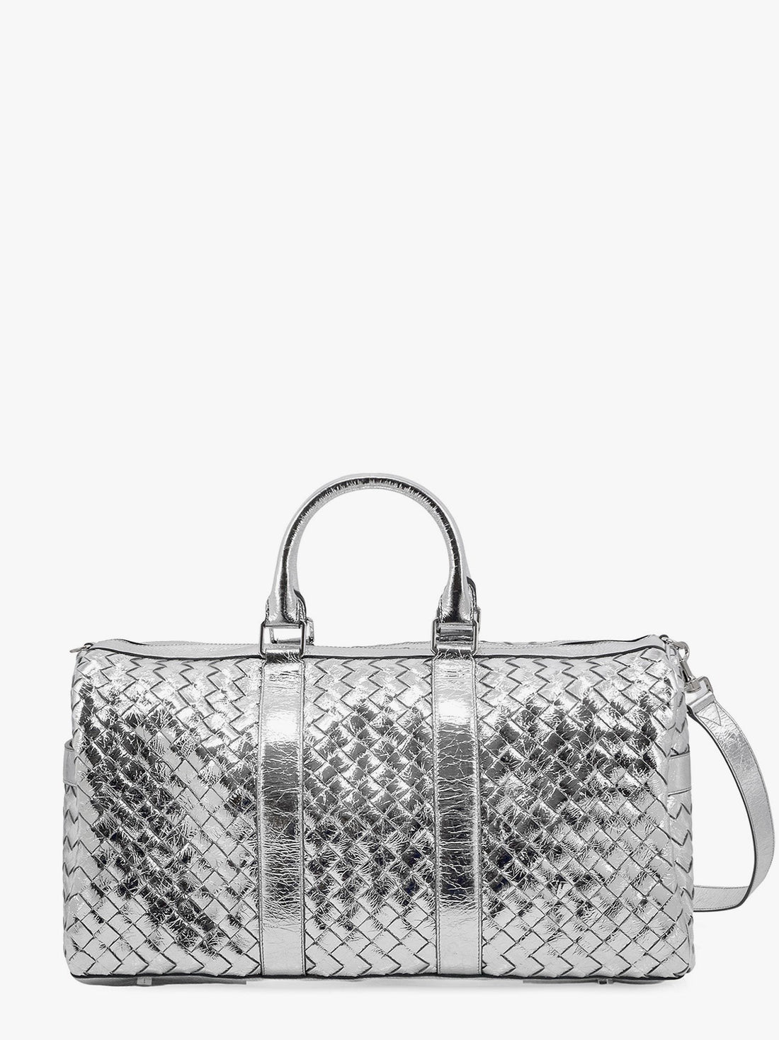 Silver leather duffle bag with intrecciato motif