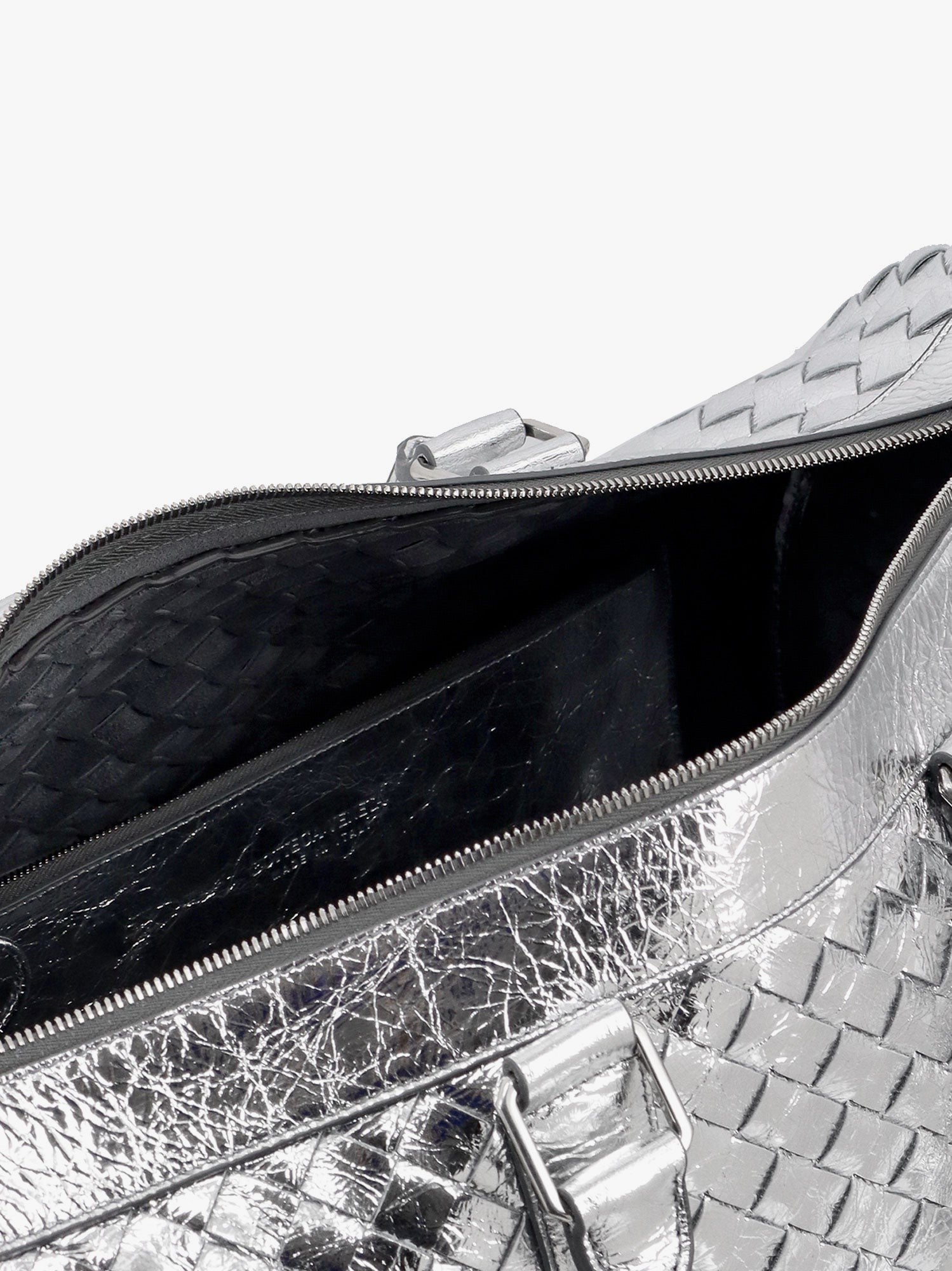 Silver leather duffle bag with intrecciato motif