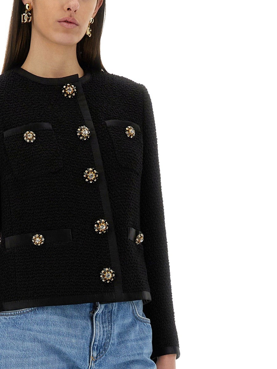 SINGLE-BREASTED TWEED BOUCLÉ SHORT JACKET