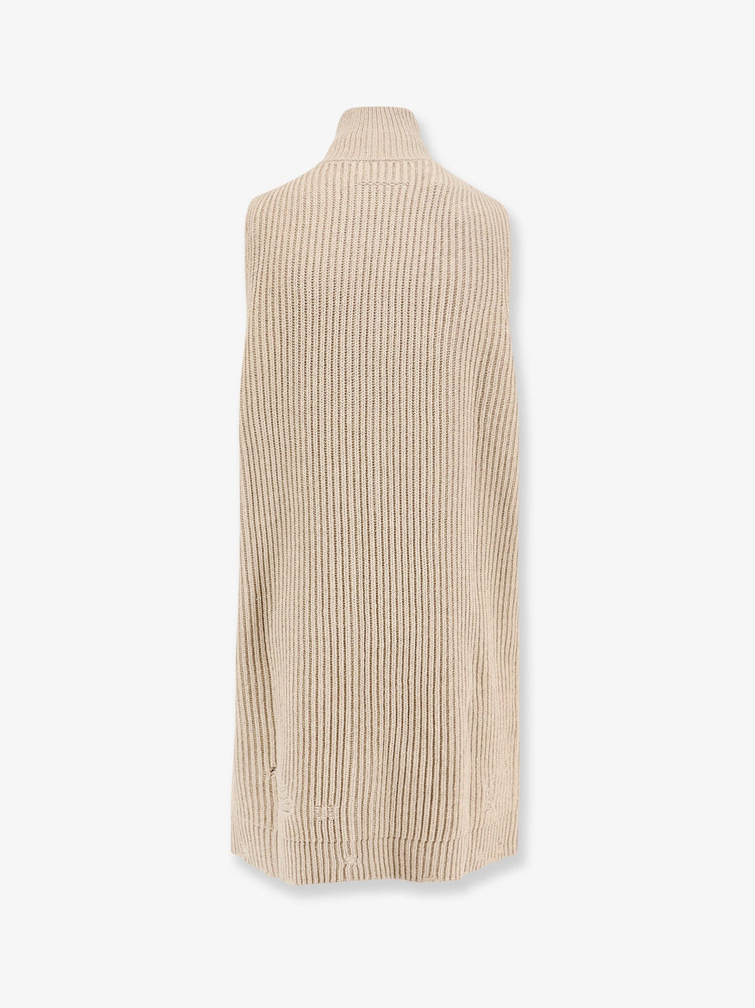 Sleeveless long wool blend cardigan with distressed effect