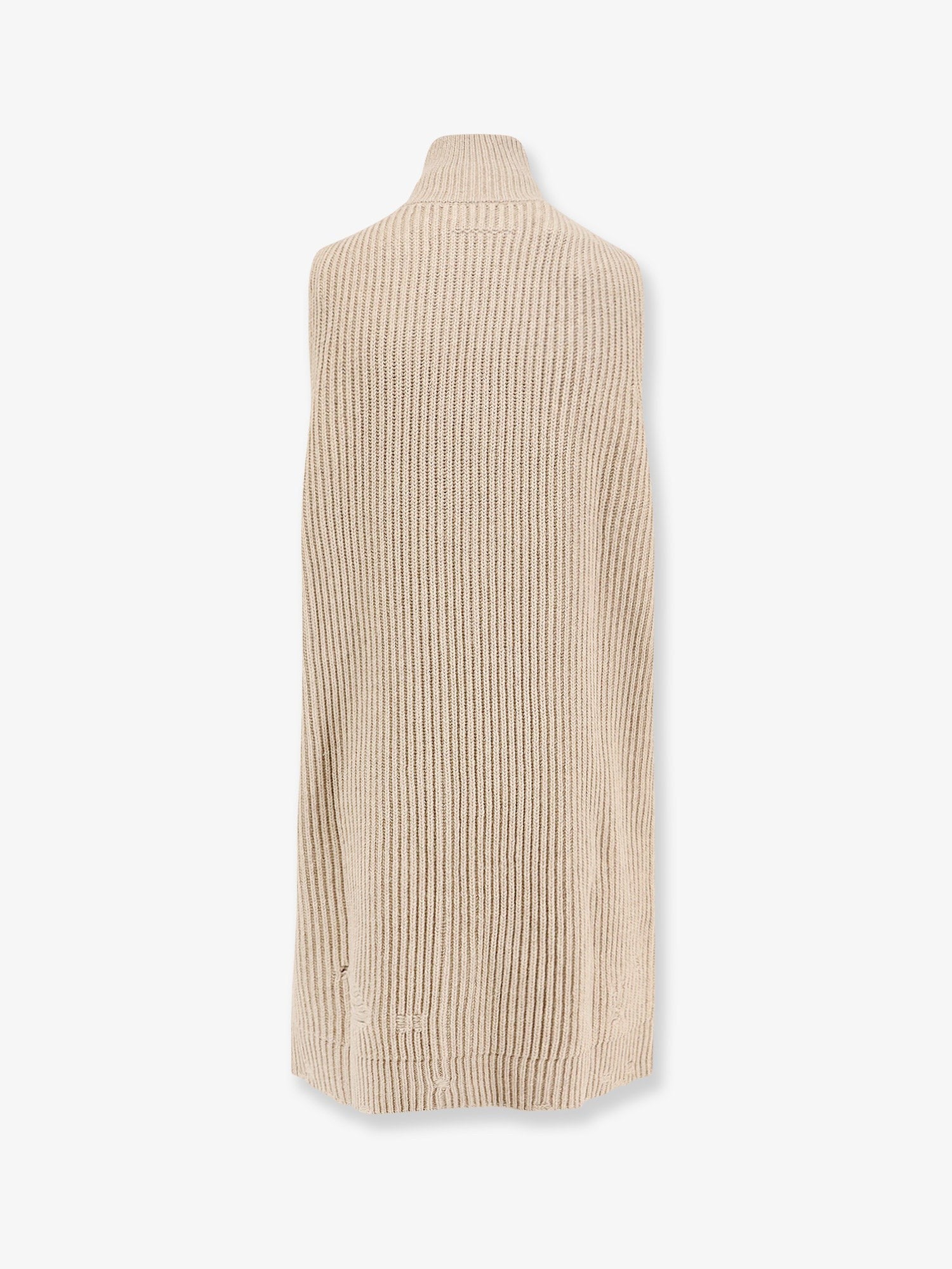 Sleeveless long wool blend cardigan with distressed effect