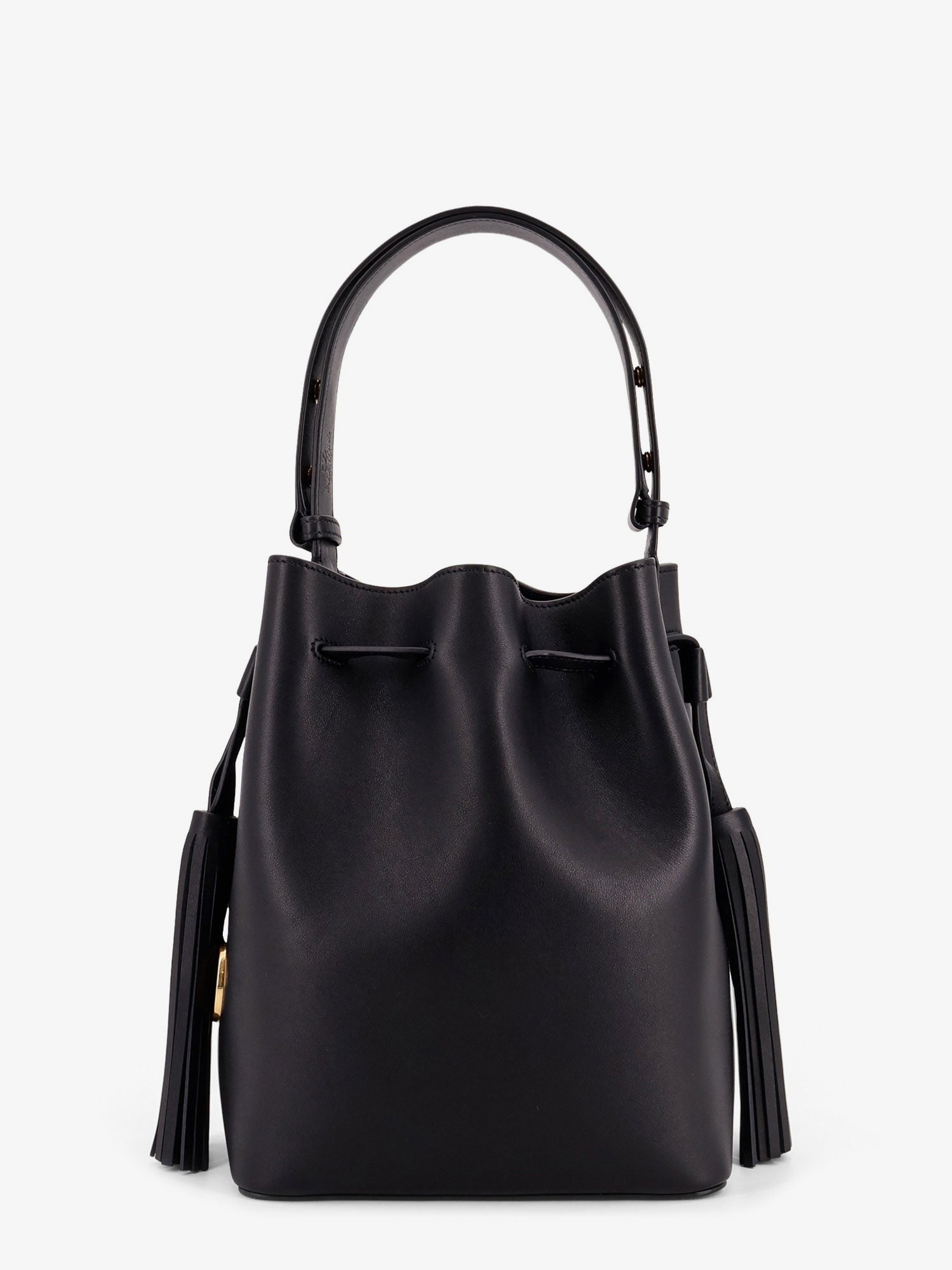 So Seau leather bucket bag with meatl Vlogo