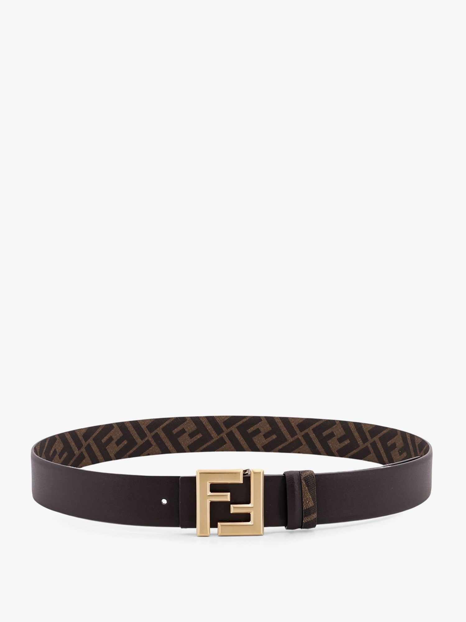 Squared FF reversible leather and FF canvas belt