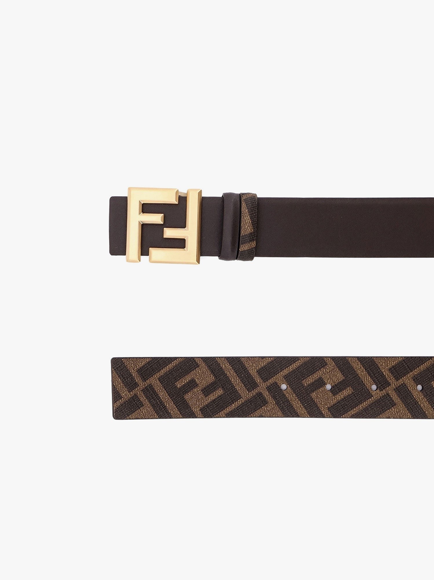 Squared FF reversible leather and FF canvas belt