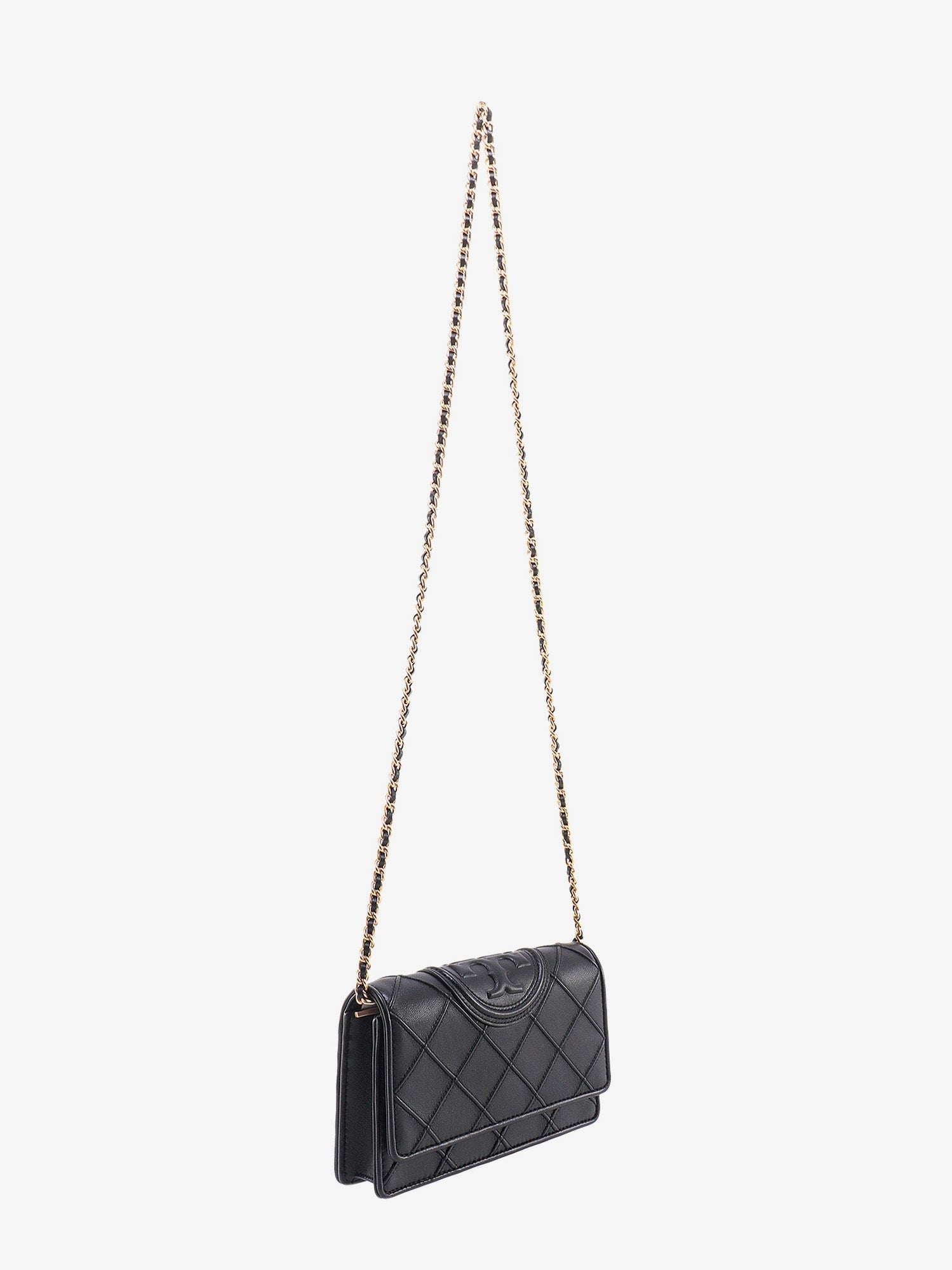 Stitched leather shoulder bag with embossed logo