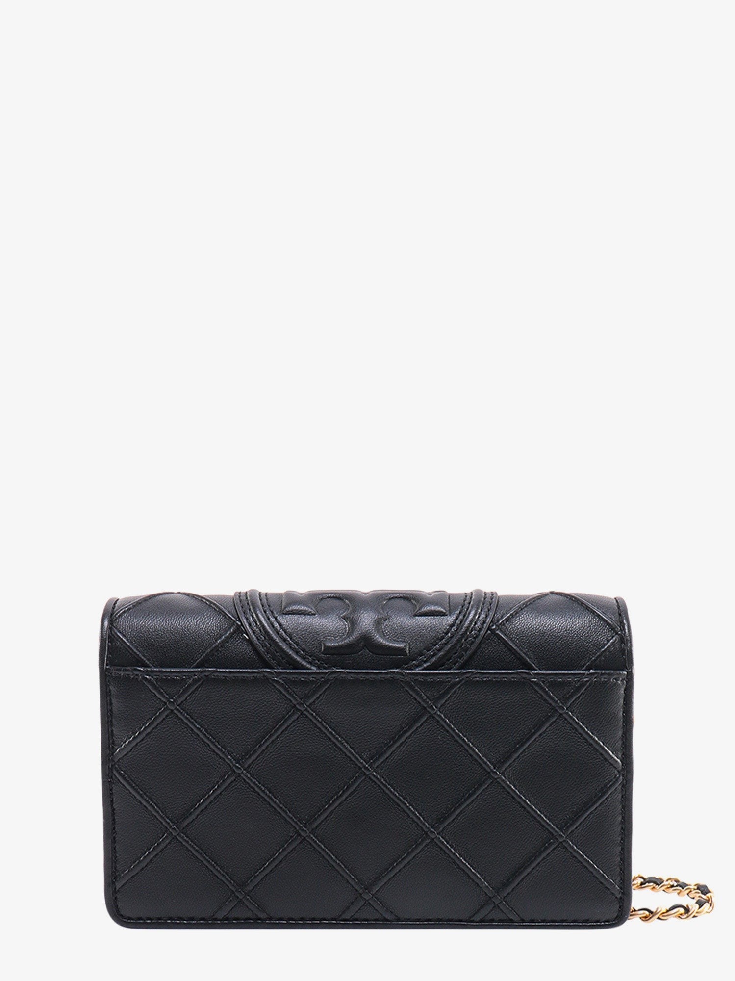 Stitched leather shoulder bag with embossed logo