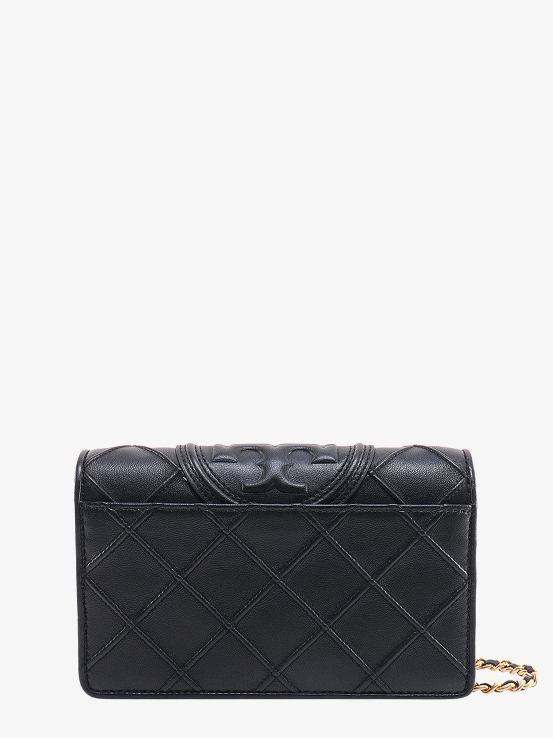 Stitched leather shoulder bag with embossed logo