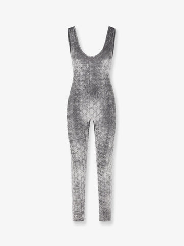 Stretch chenille jumpsuit with all-over crystals
