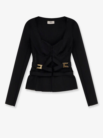 Stretch fabric blazer with metal details