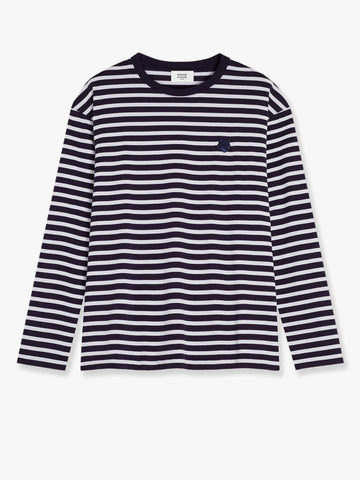 Striped cotton sweater with iconic logo patch