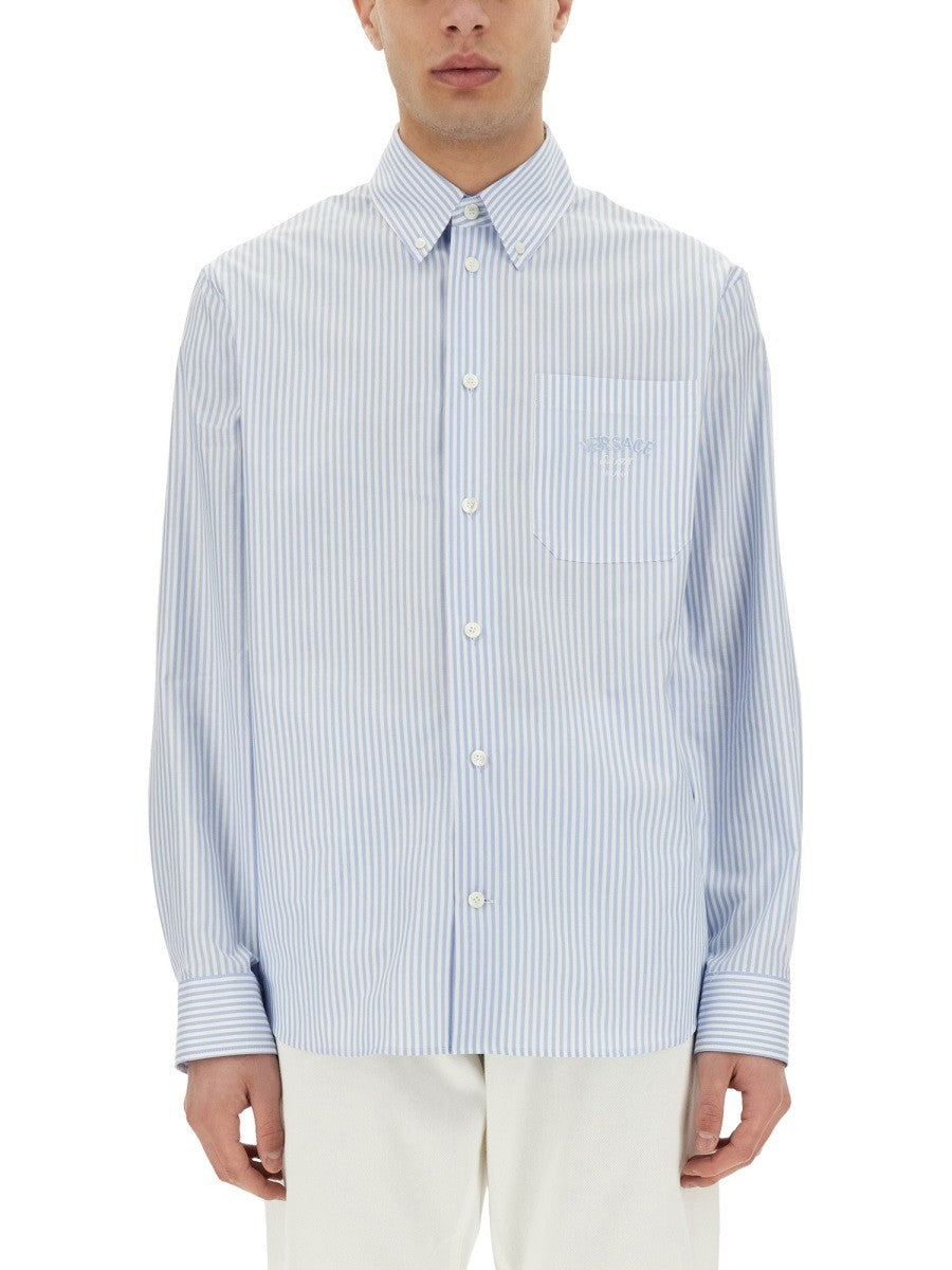 STRIPED SHIRT WITH SILK PRINTED INSERT
