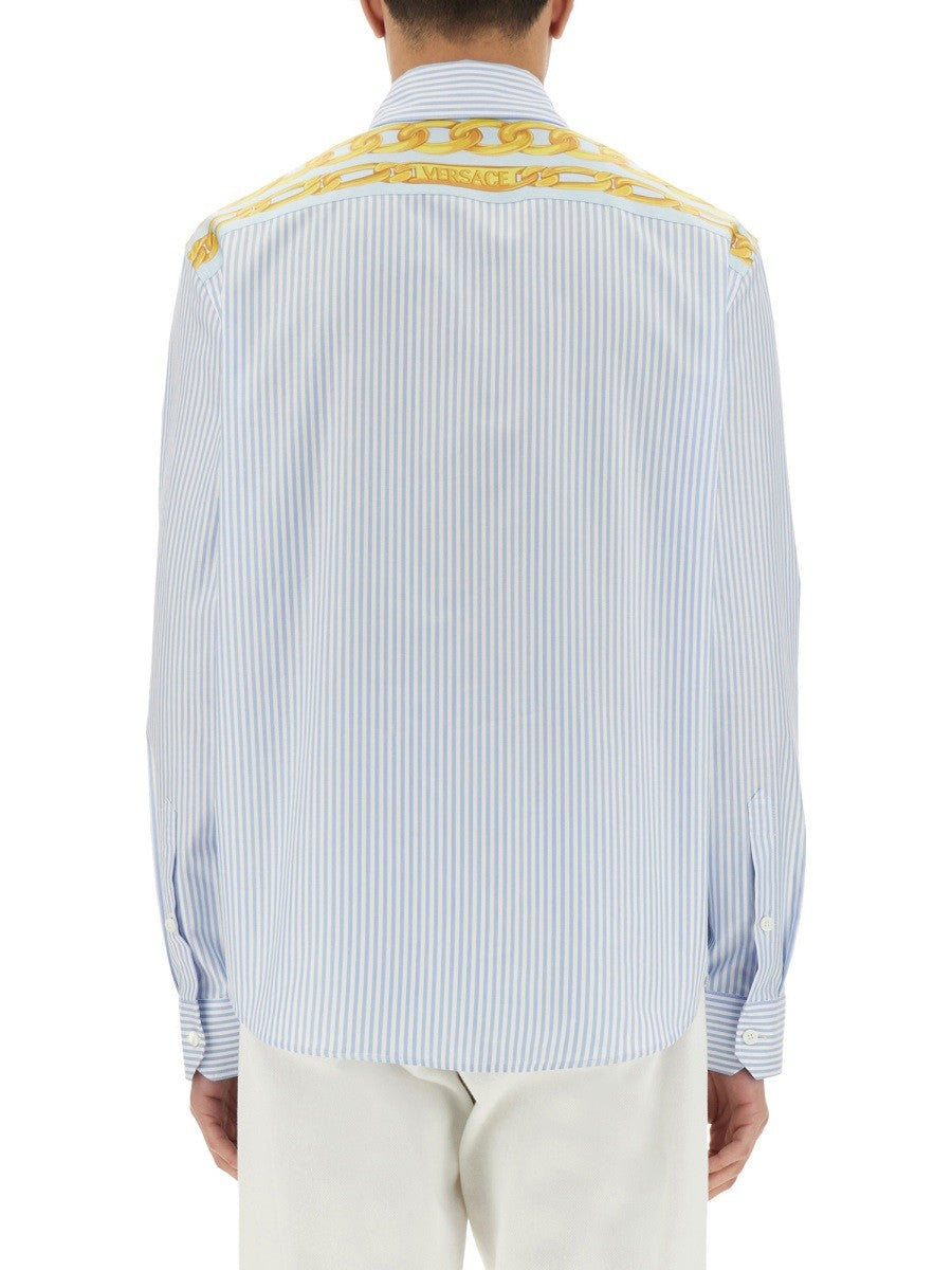 STRIPED SHIRT WITH SILK PRINTED INSERT