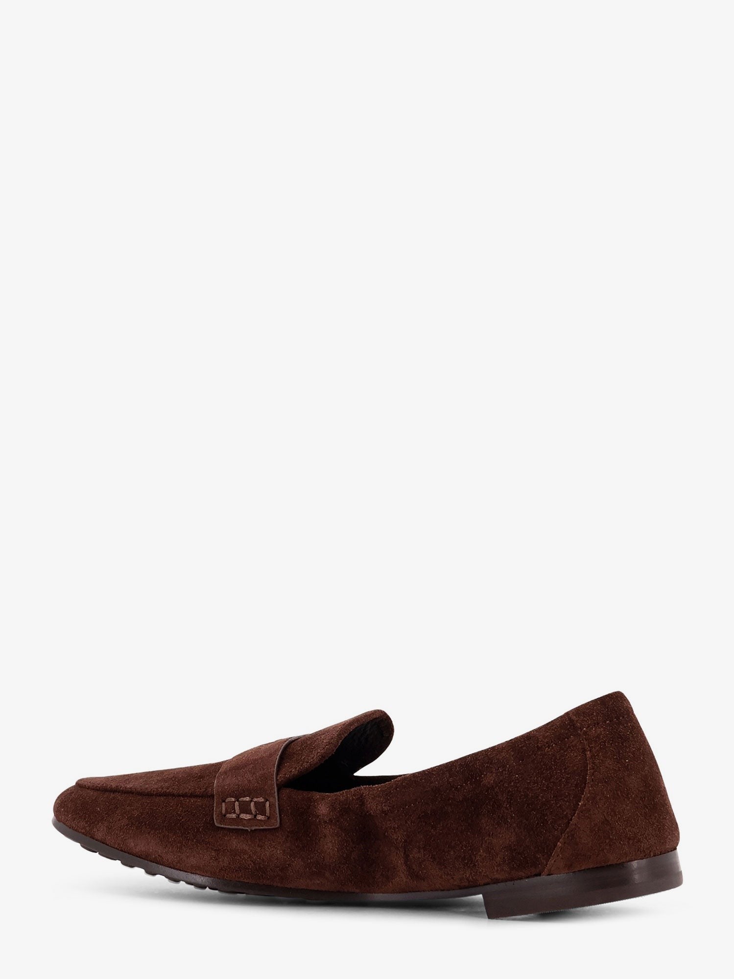 Suede loafer with metal logo detail