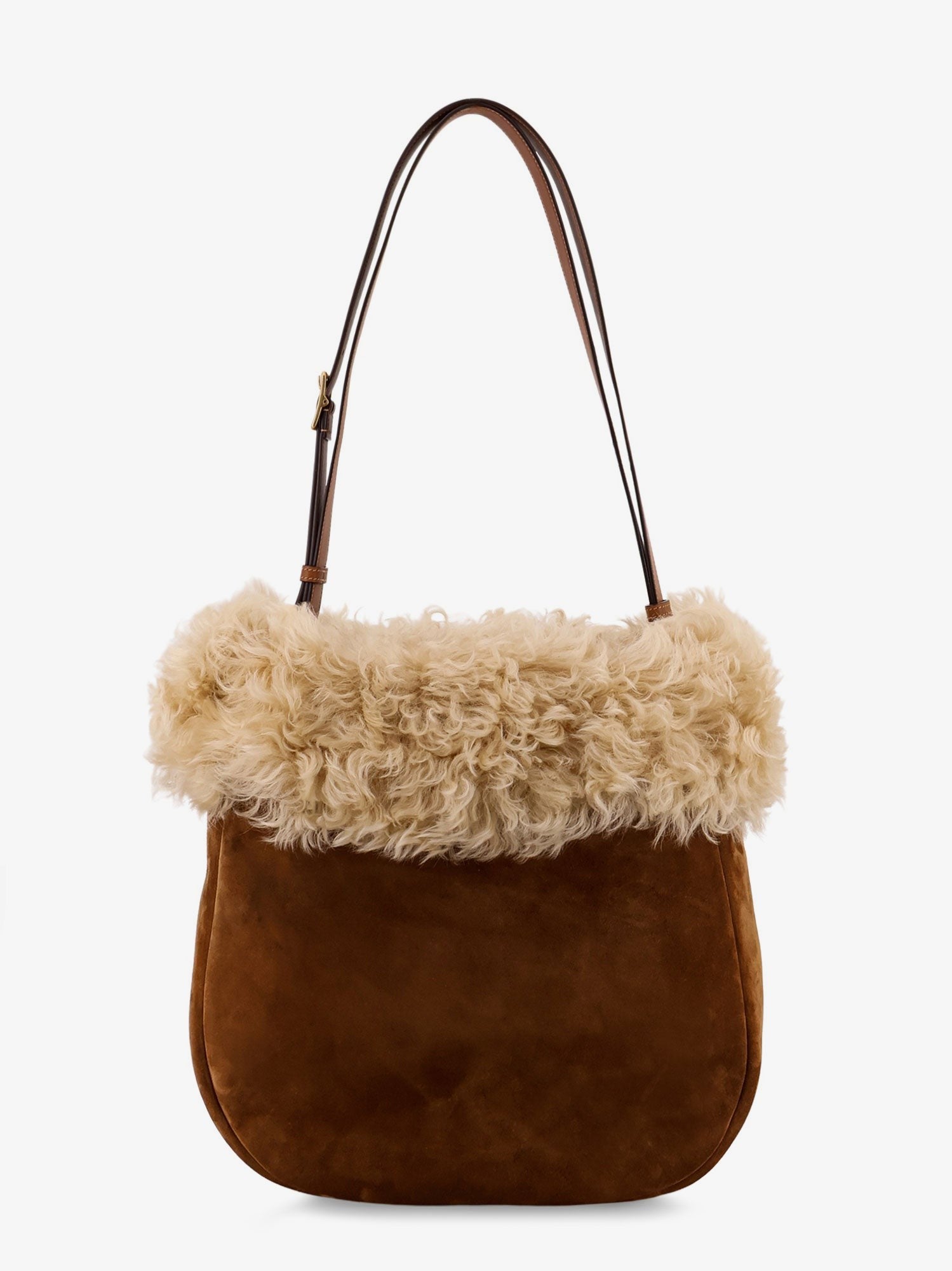 Suede shoulder bag with shearling profile