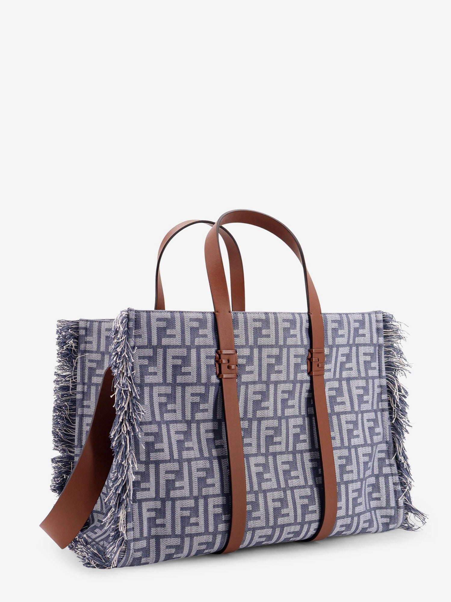 Summer Tote FF jacquard fabric shoulder bag with fringes