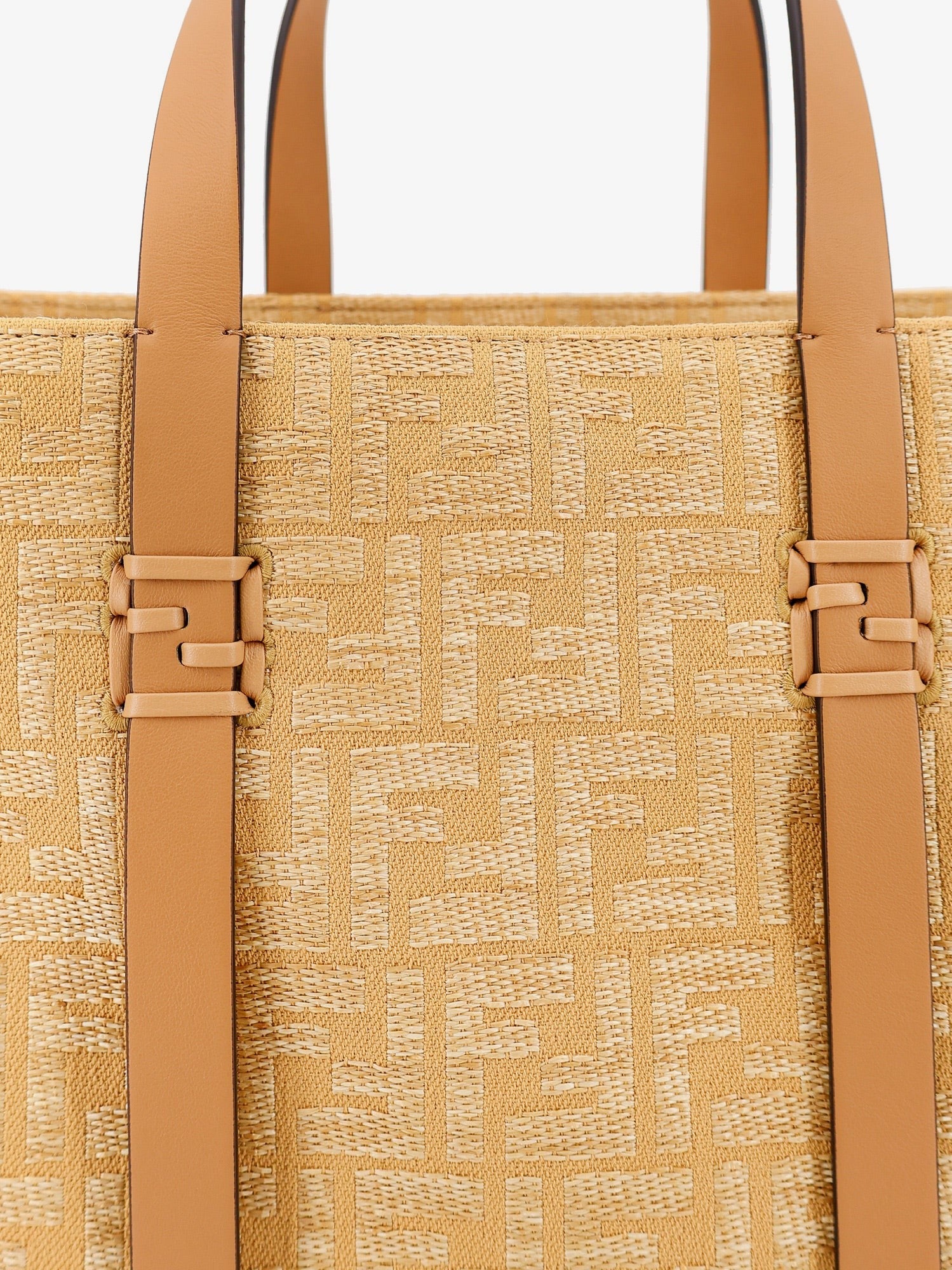 Summer Tote rafia shoulder bag with all-over FF logo