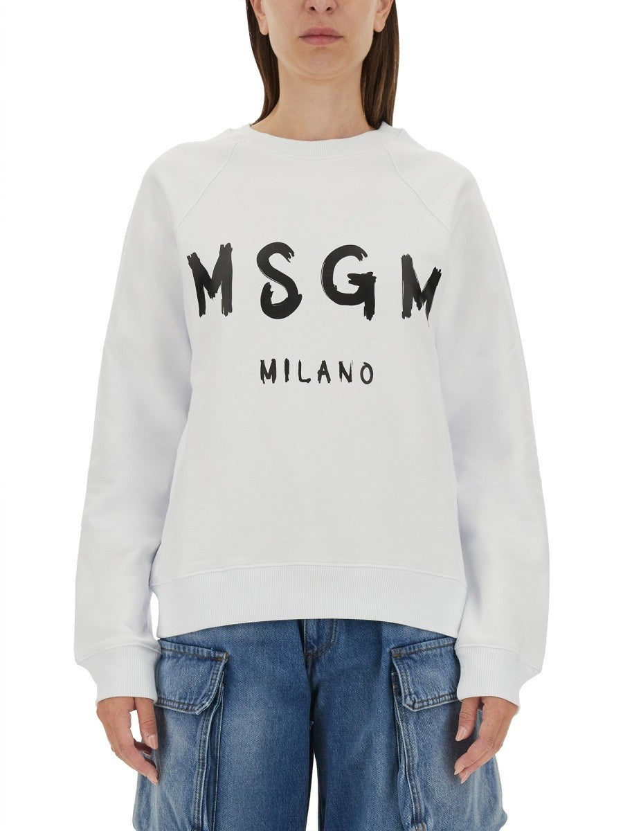 SWEATSHIRT WITH BRUSHED LOGO PRINT
