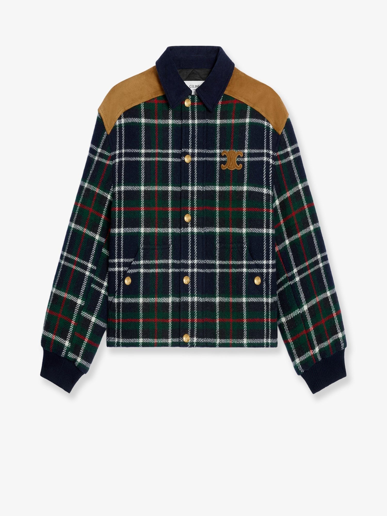 Tartan wool jacket with suede inserts