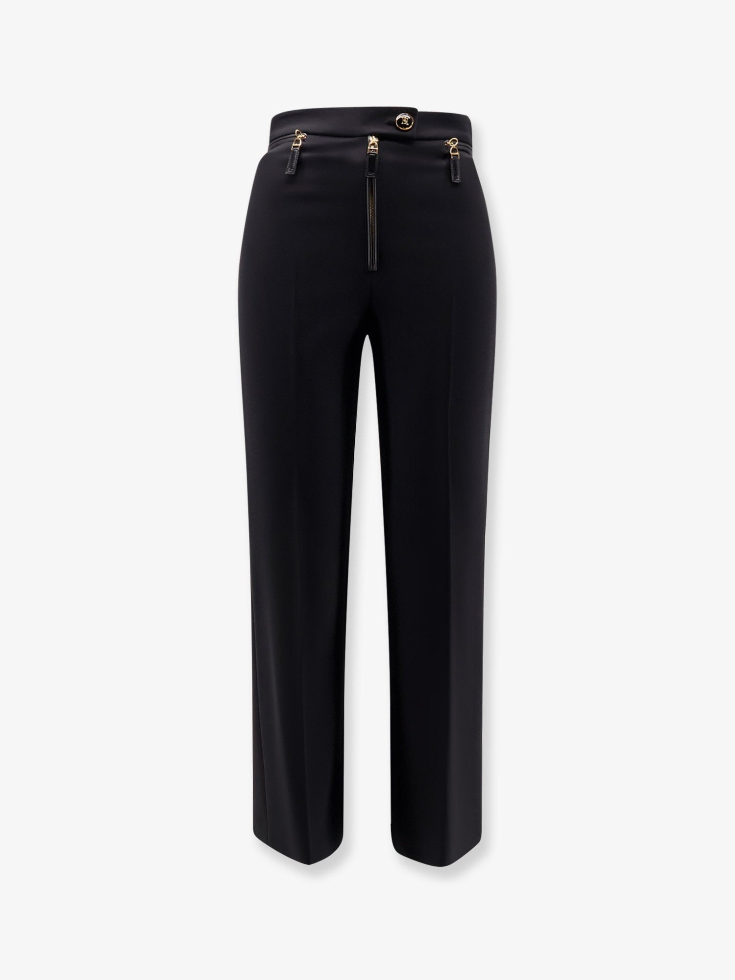 Trousers with logoed button
