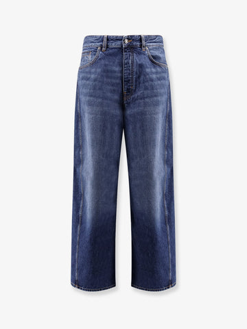 Twisted stone-washed denim jeans