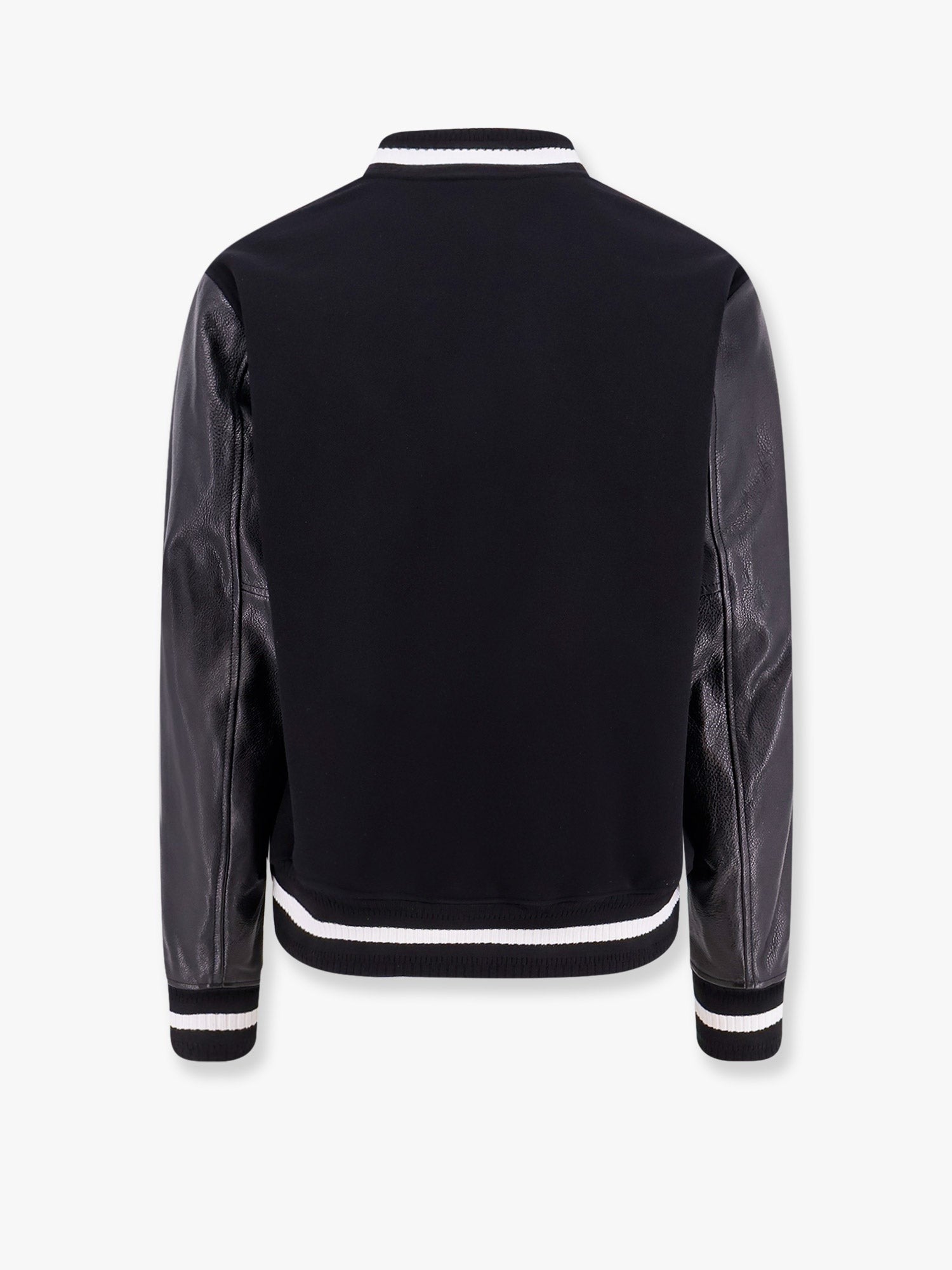 Varsity wool blend bomber with leather sleeves