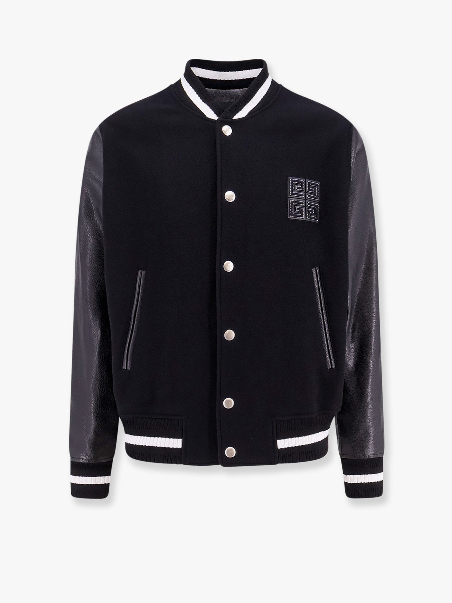 Varsity wool blend bomber with leather sleeves
