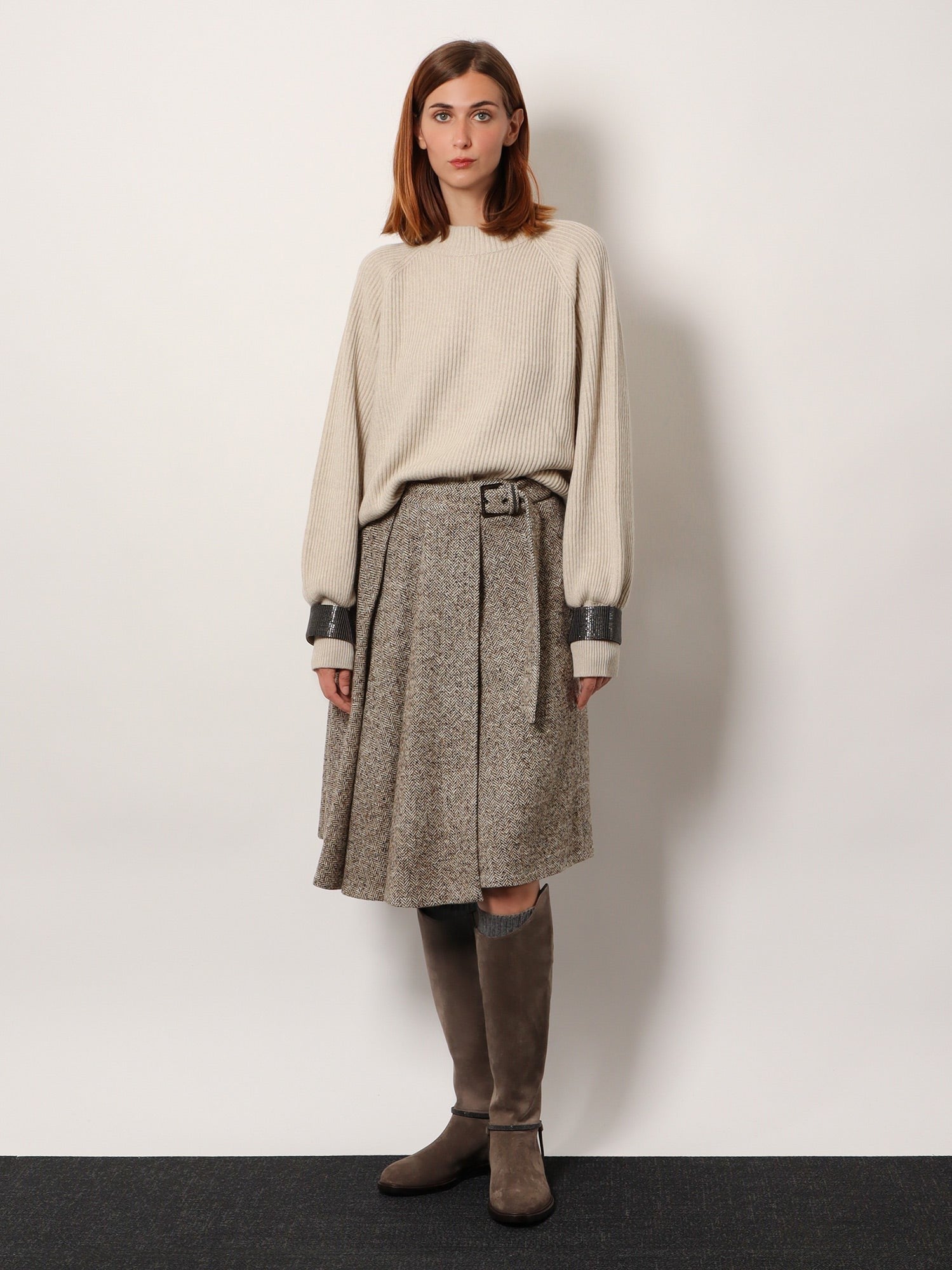 Virgin wool and silk midi skirt