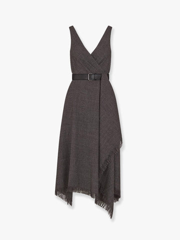 Virgin wool tweed dress with leather belt
