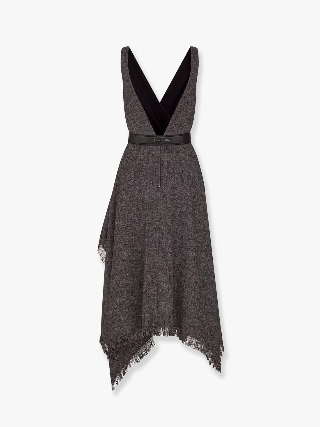Virgin wool tweed dress with leather belt