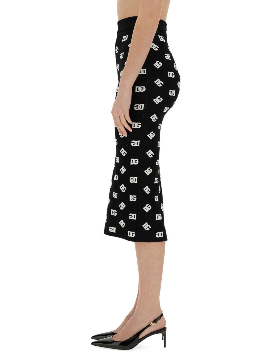 VISCOSE LOGO JACQUARD PENCIL SKIRT