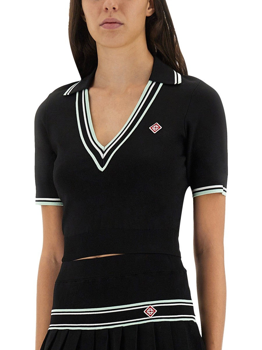 VISCOSE V-NECK POLO SHIRT