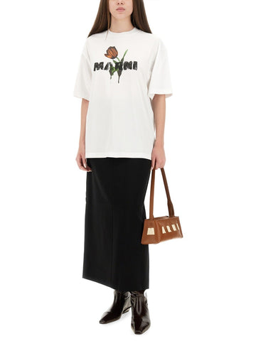 WHITE COTTON T-SHIRT WITH TULIP PRINT