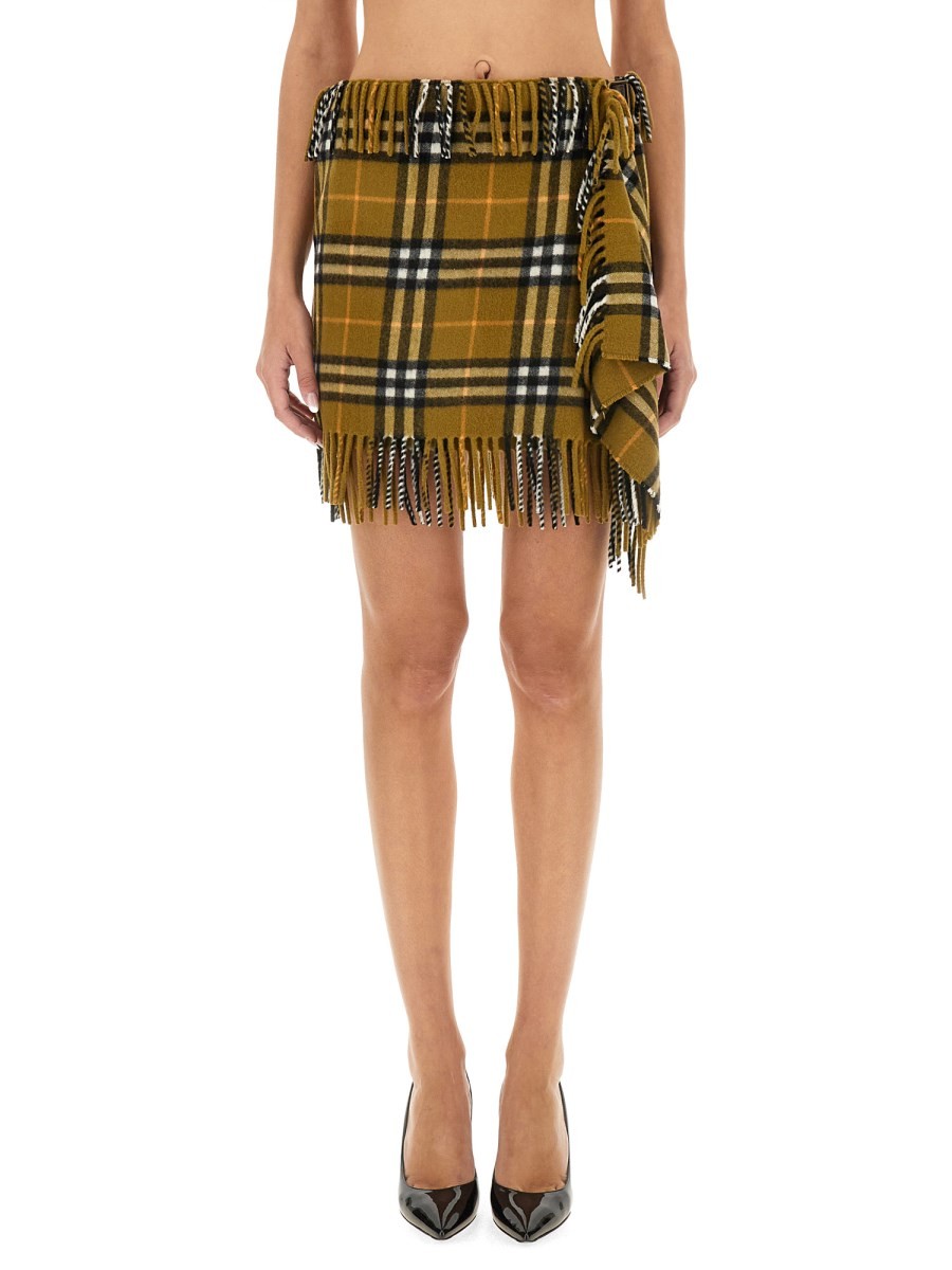 WOOL AND CASHMERE CHECK SCARF STYLE SKIRT