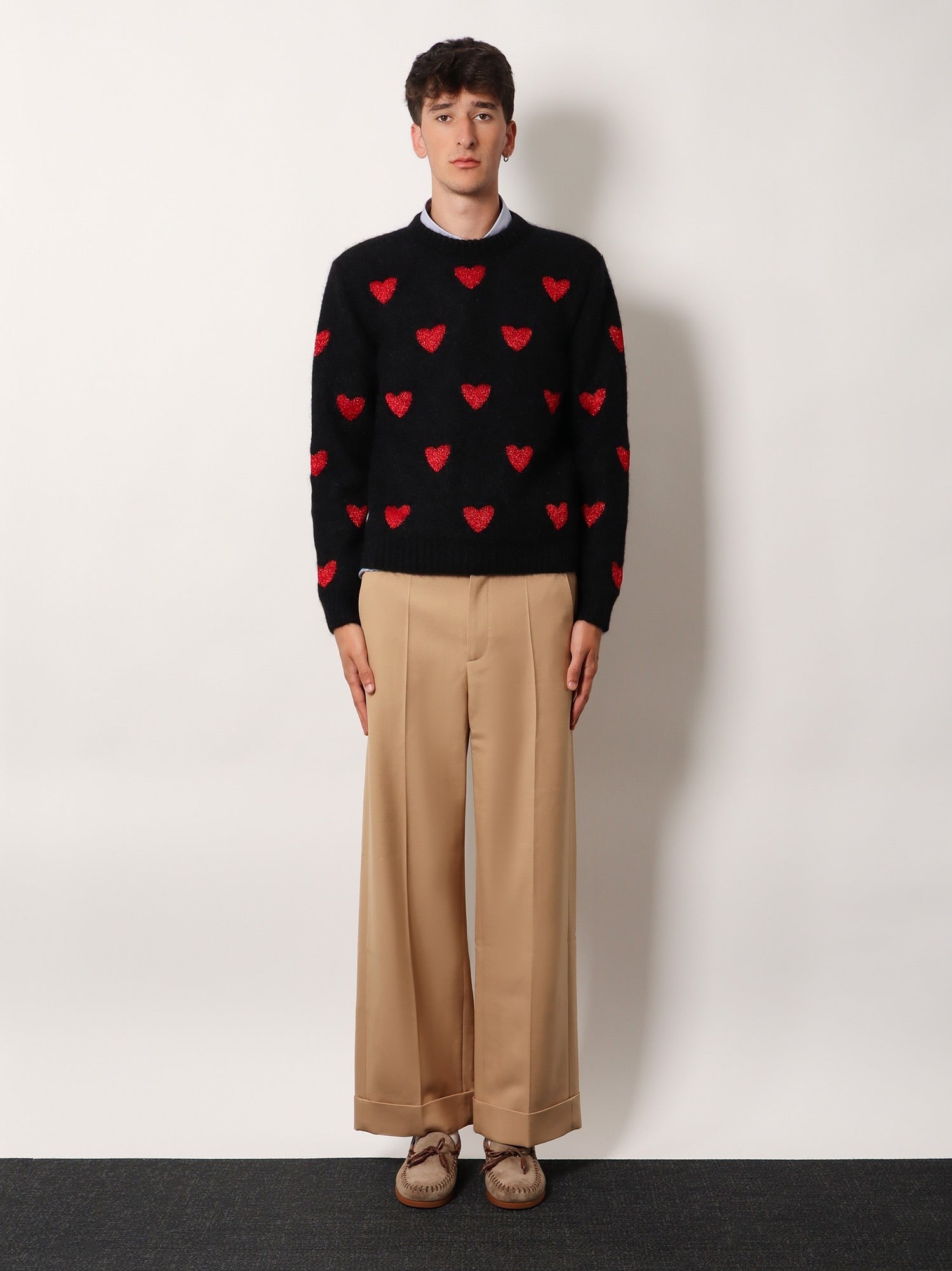Wool and mohair sweater with lurex hearts