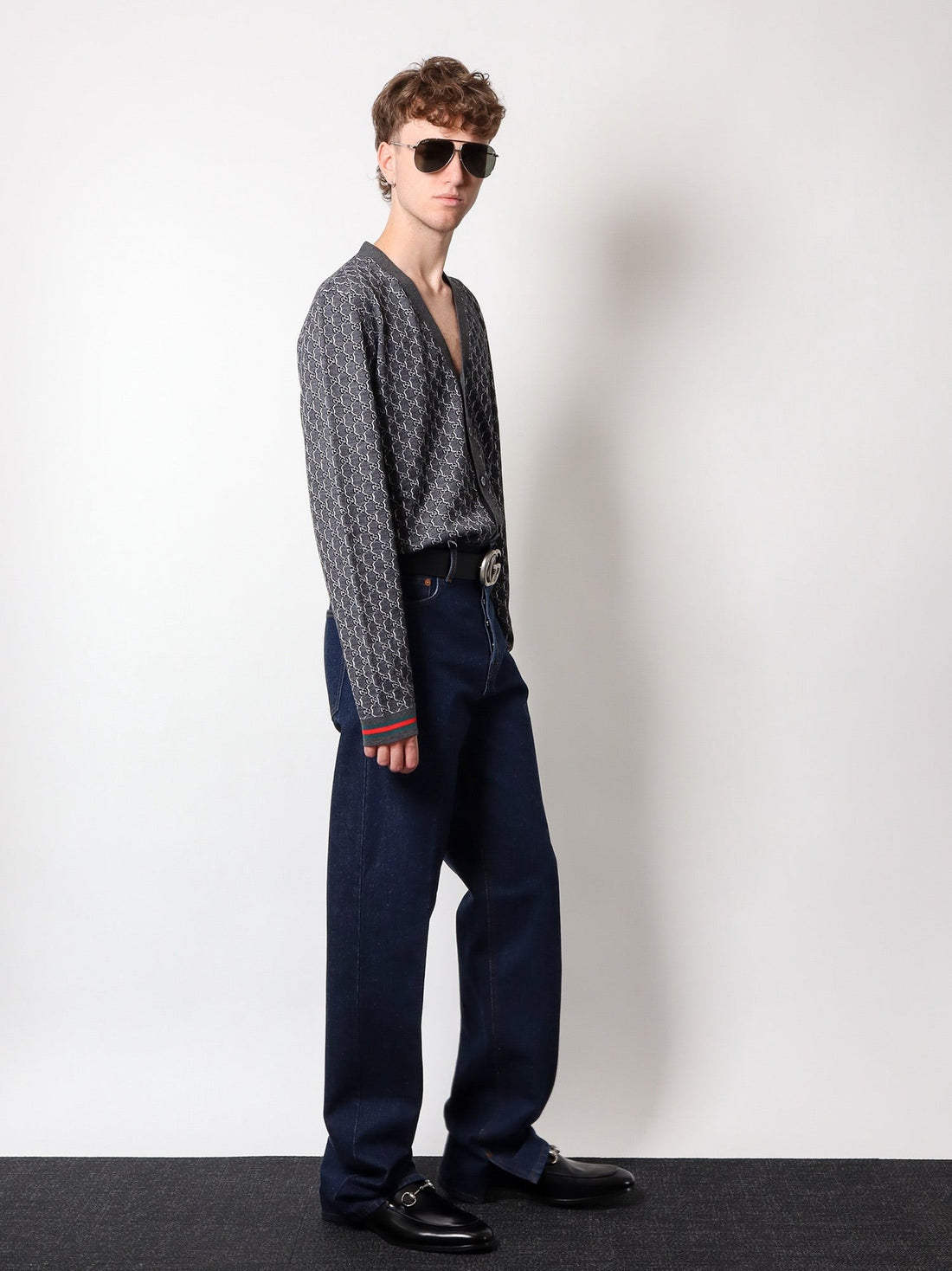 Wool and silk cardigan with gg motif