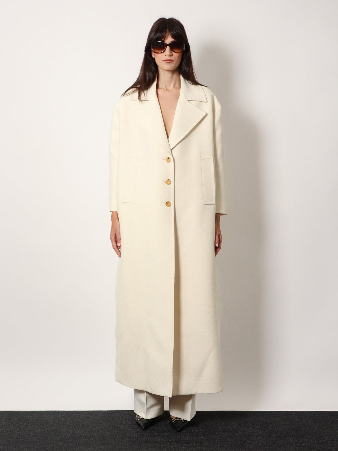 Wool and silk crepe coat with all-over GG motif