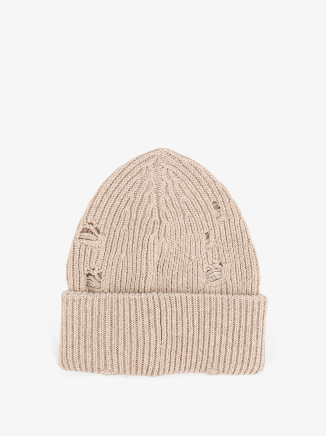 Wool blend beanie hat with distressed effect