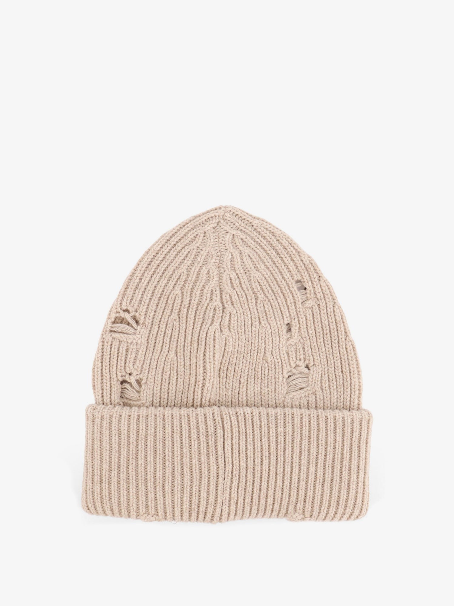 Wool blend beanie hat with distressed effect