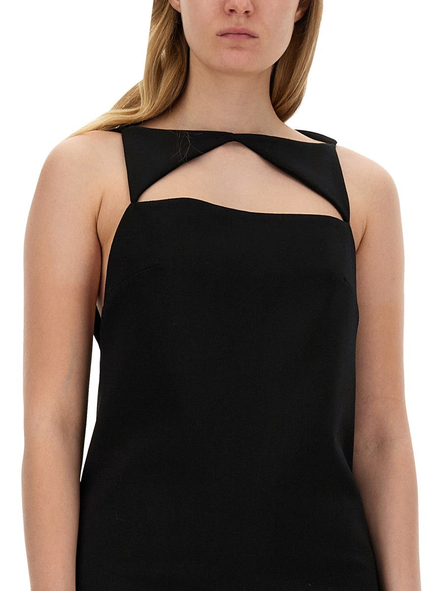 WOOL BLEND STRAIGHT MINI DRESS WITH CUT-OUT